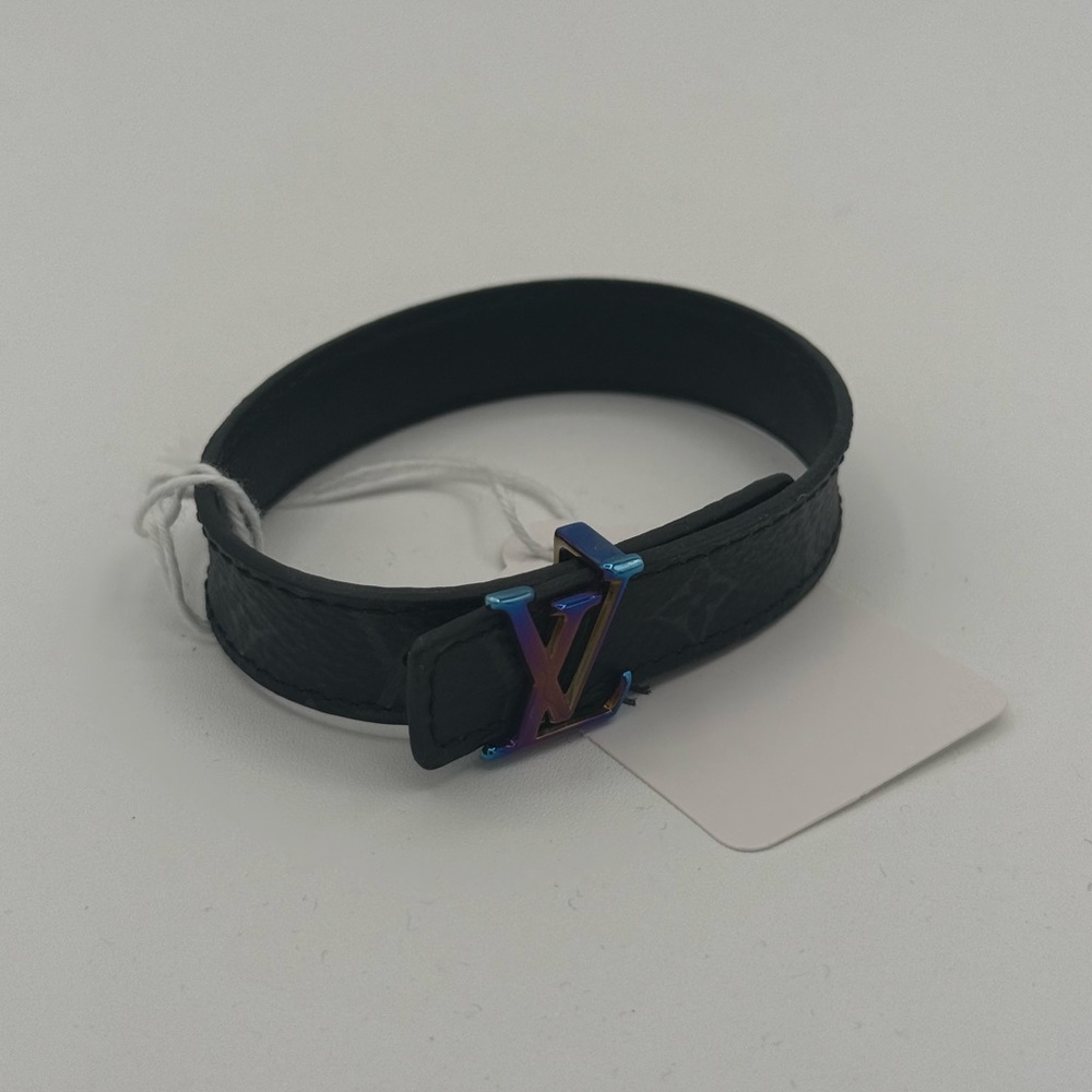 Louis Vuitton Black Bracelet with Iridescent Logo